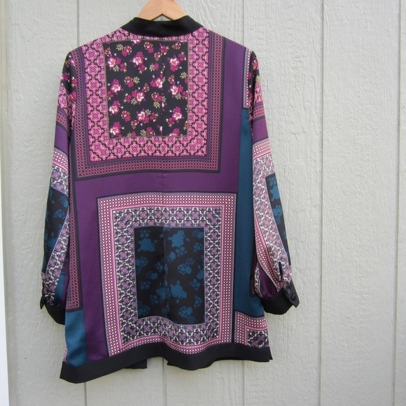 Chico's Soft Patchwork Jacket women's size 2(12-14) open front poncho comfort - Picture 6 of 16
